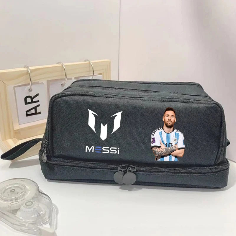 Football Star Pencil Case Large Capacity Multi-Layer Organizer for Students
