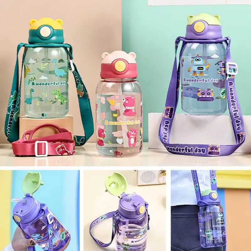 Kids Water Bottle with Straw BPA-Free Leakproof Outdoor Portable Children’s Drink Cup