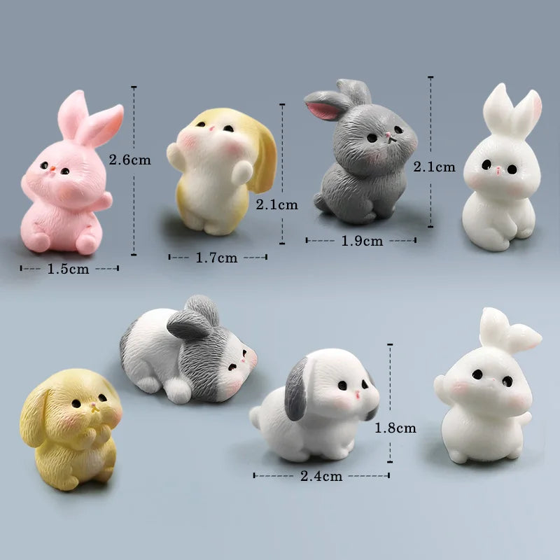 Easter Rabbit Figurine Set - Cute DIY Home Decor for Fairy Garden & Miniature Displays