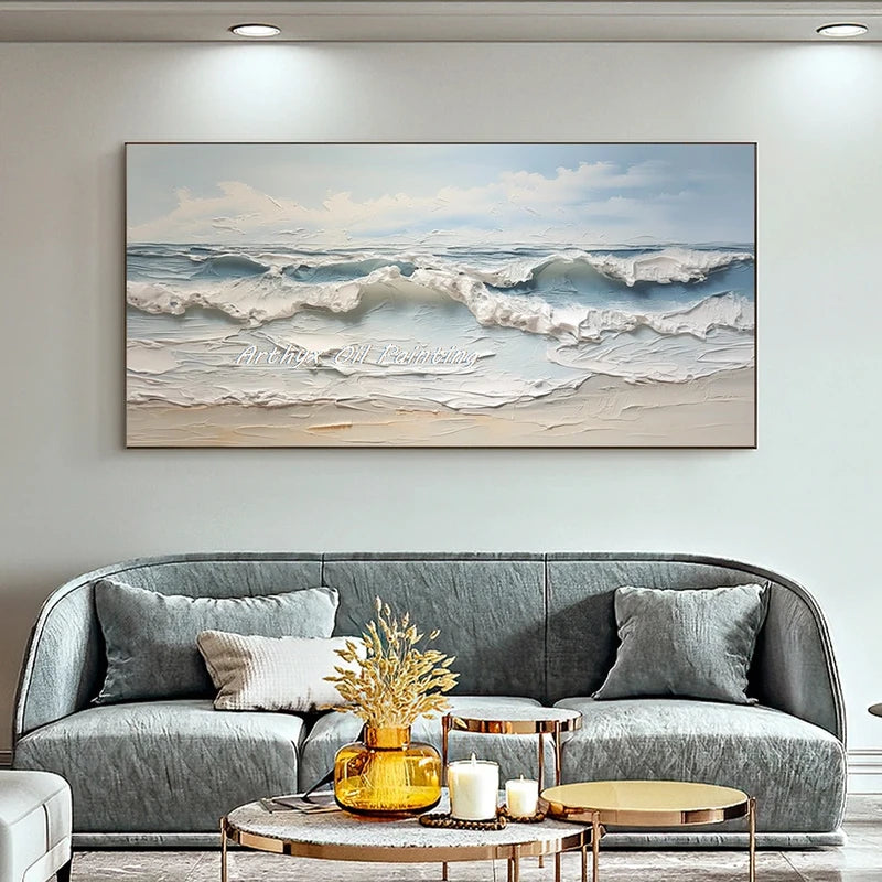 Handpainted 3D Sea Wave Oil Painting on Canvas Modern Abstract Wall Art for Home Decor