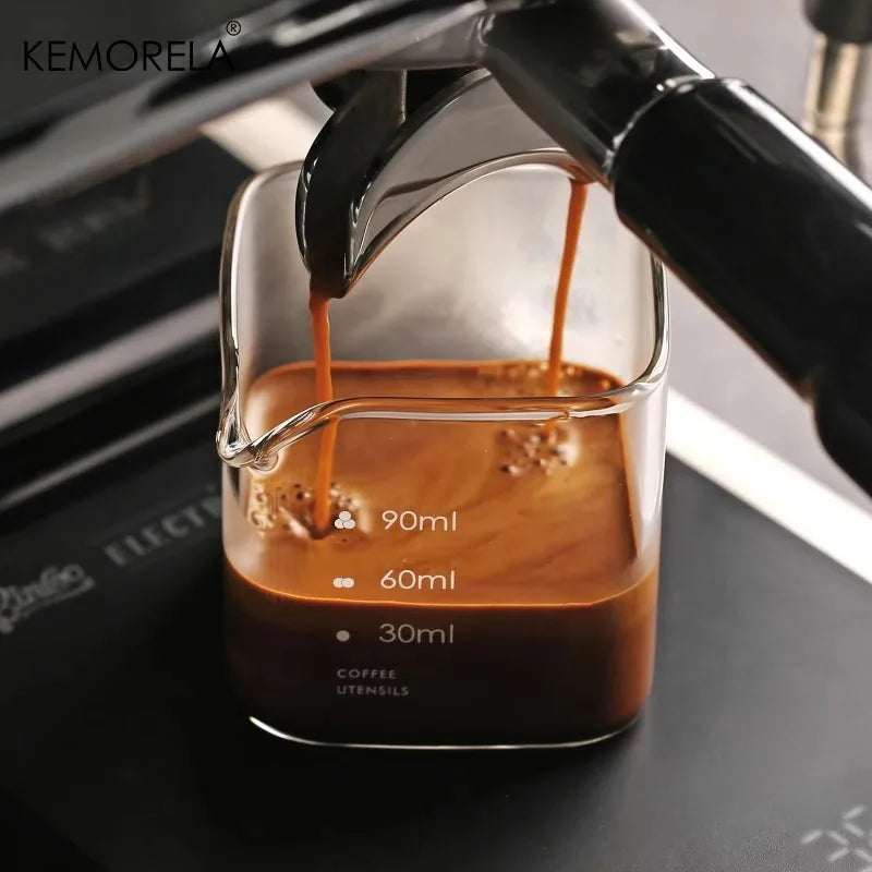 Measuring Pitcher Mug Set - Clear Borosilicate Glass, 90/120ml Espresso Cups