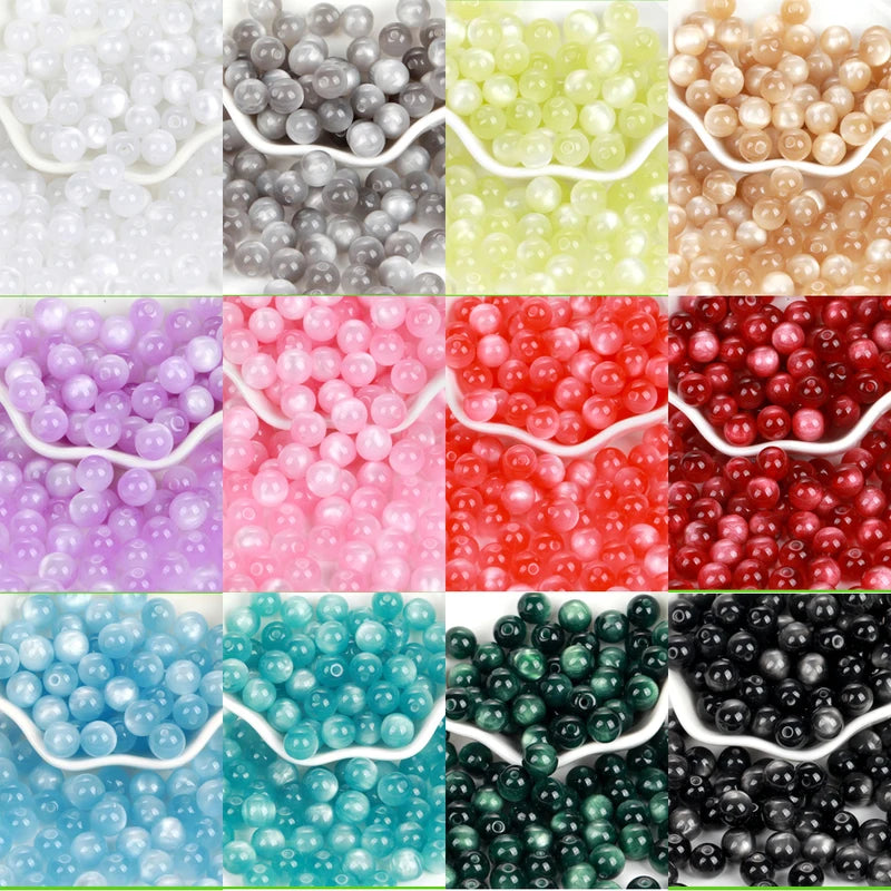 Imitation Cat Eye Round Beads for Jewelry Making - 8-20mm, Assorted Colors, 100pcs