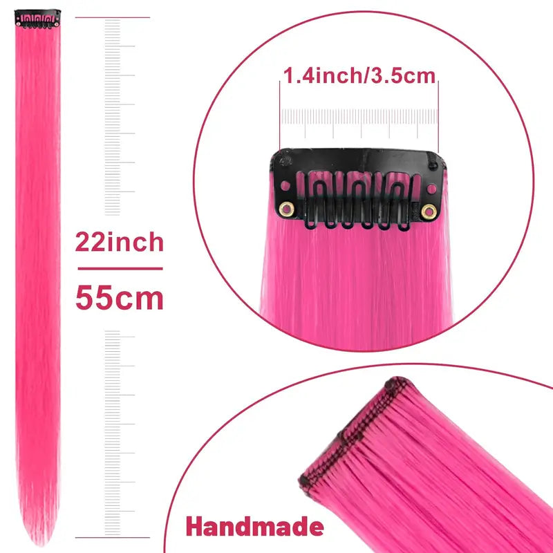 Colorful Clip-In Hair Extensions 5-Piece Rainbow Hair Set for Women & Girls