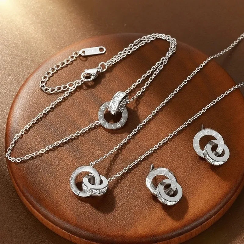 Women’s Classic Jewelry Set with Necklace, Bracelet & Earrings - Versatile Daily Accessories