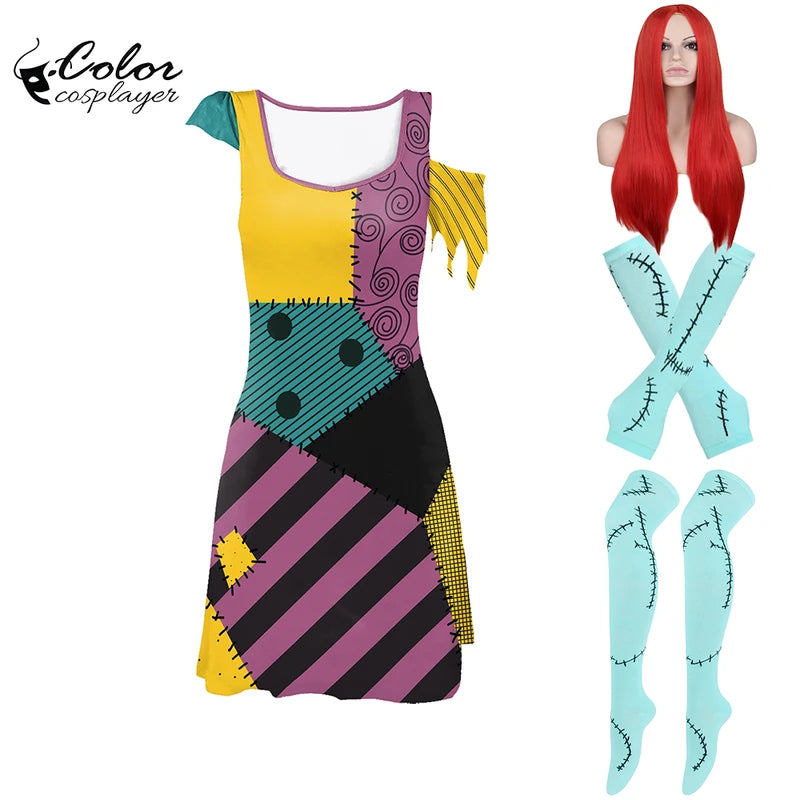 Halloween Sally Costume Dress Set for Women with Wig and Socks - Cosplay & Party Outfit