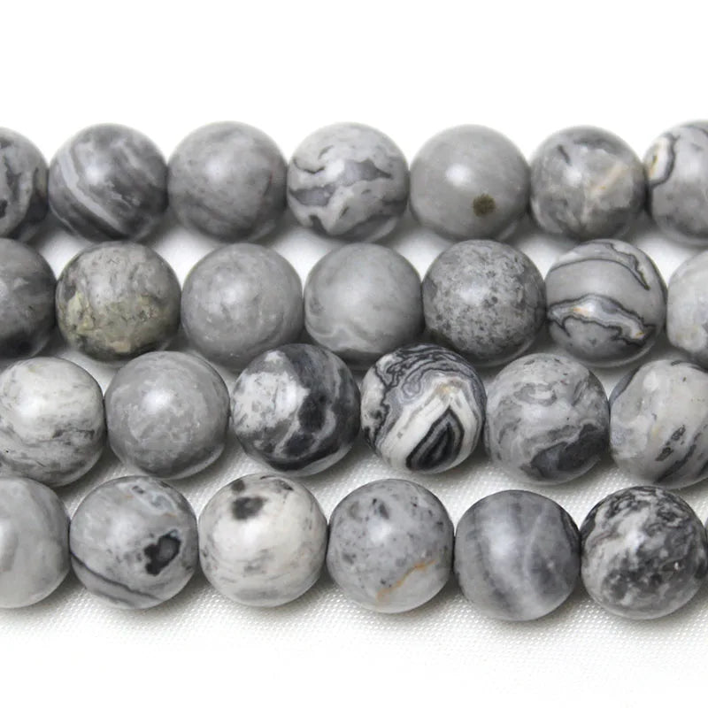 Natural Stone Matte Map Jasper Beads - Loose Round Spacer Beads for Jewelry Making