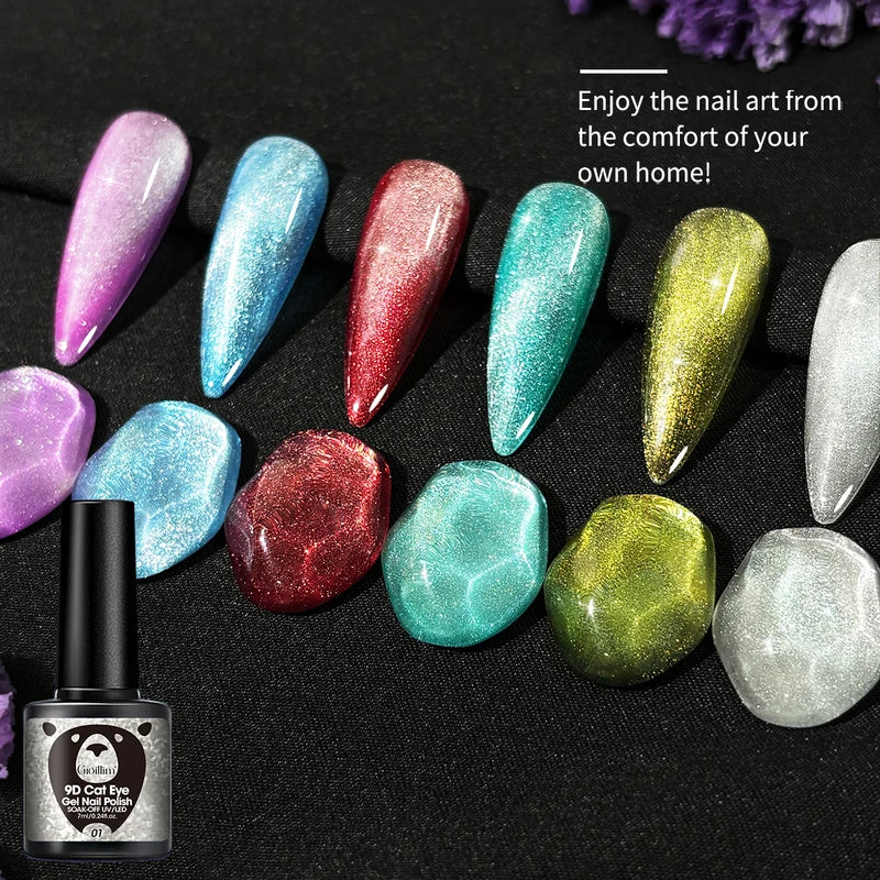 6-Piece Crystal Cat Eye Gel Nail Polish Set with Magnets - Color-Changing & Long-Lasting