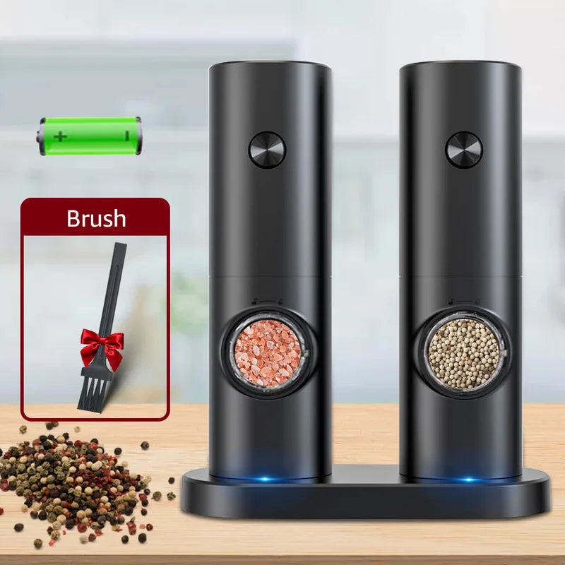 Electric Pepper and Salt Grinder Set with Adjustable Coarseness and LED Light – Battery Powered Kitchen Tool