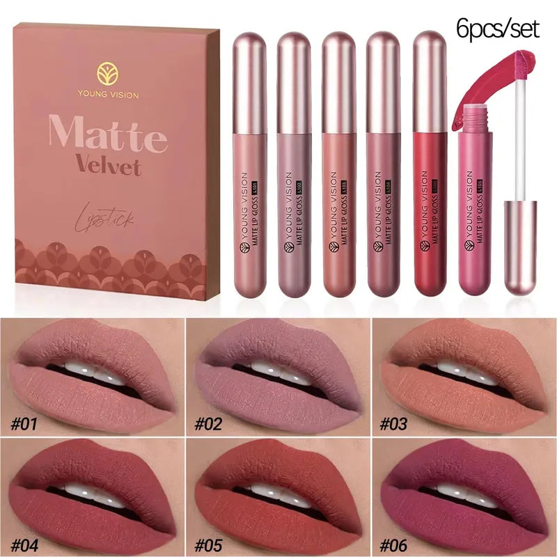 Matte Lip Gloss Set 6-8 Colors Waterproof Anti-Sweat Non-Stick Lipstick