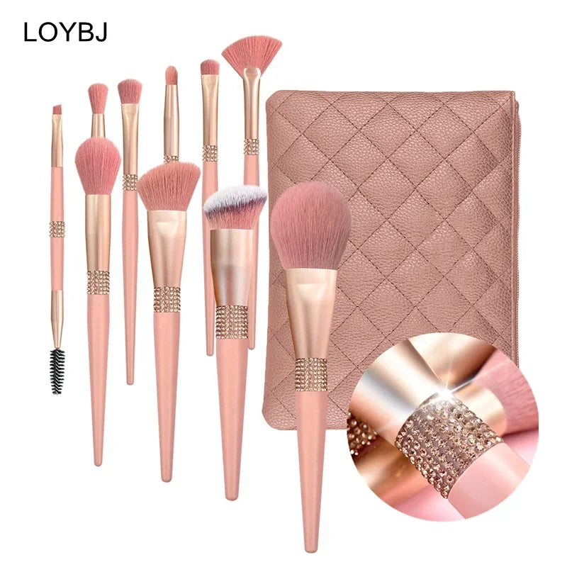 10pcs Diamond Makeup Brush Set - Soft Synthetic Face & Eye Brushes for Cosmetics