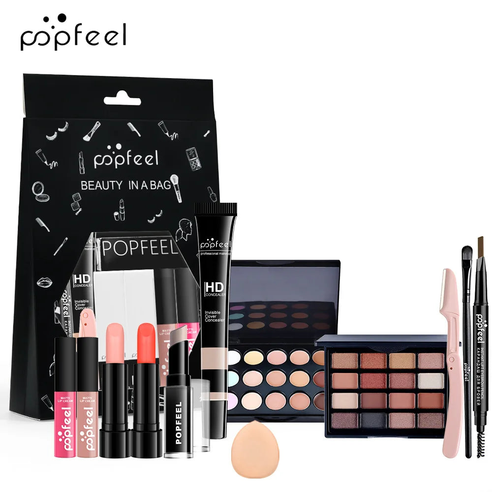 Complete Makeup Kit for Women - Eyeshadow Palette, Lip Gloss, Mascara & Brushes