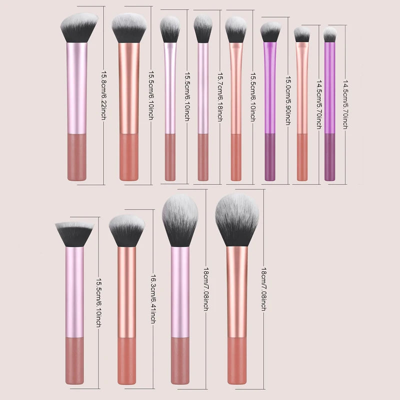 12-Piece Makeup Brush Set - Professional Cosmetic Brushes for Flawless Makeup