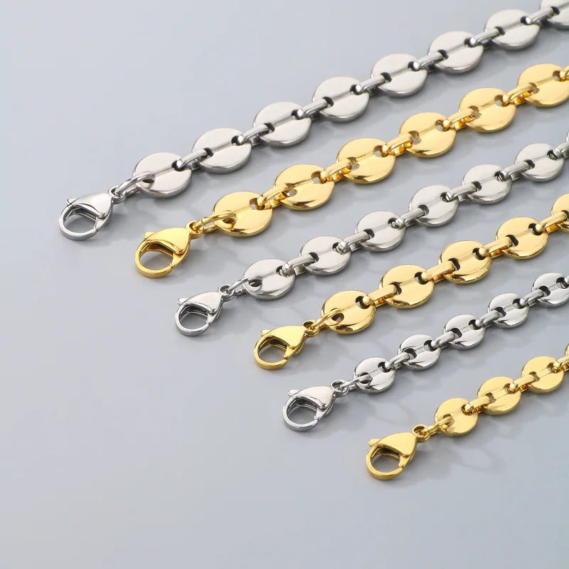 Multi-Size Gold Color Stainless Steel Chain Bracelet for Men Women Jewelry