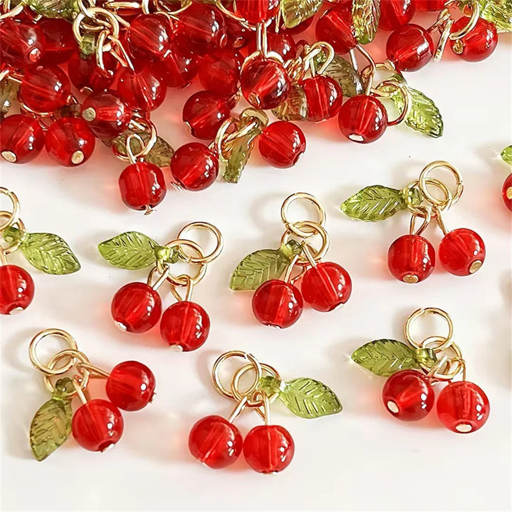 20Pcs Glass Red Cherry Acrylic Charms for Jewelry Making & Crafts