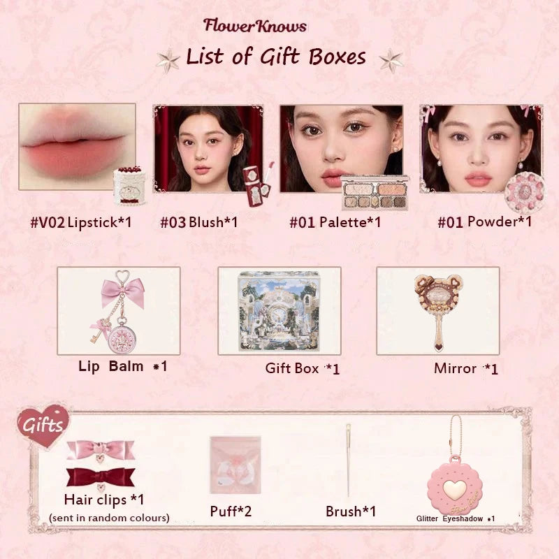 Full Makeup Set with Palette Lipstick Blush and Accessories - Gift Box Collection