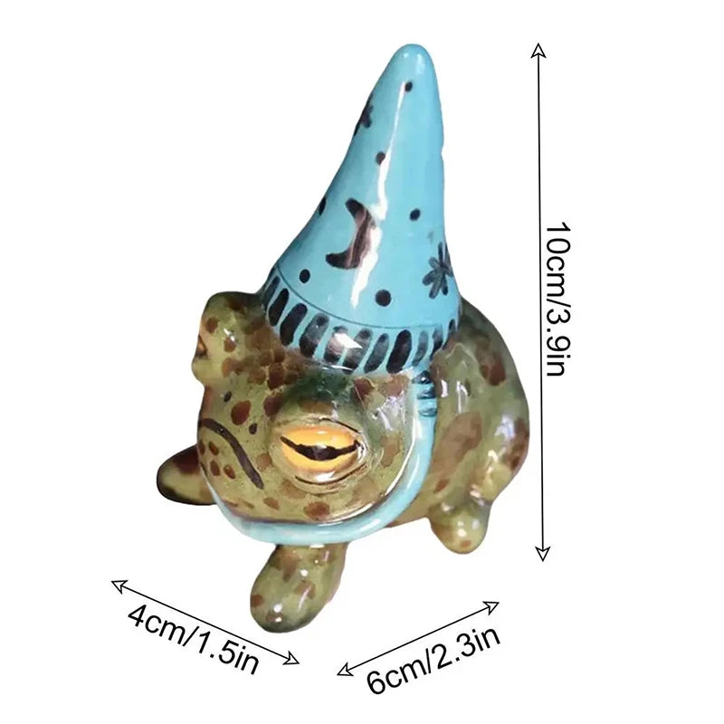 Cute Frog Garden Statue with Witch Hat - Hand-Painted Resin Outdoor Decor
