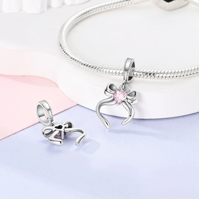 Sterling Silver Charm Beads with Bow and Perfume Bottle Design for DIY Jewelry Gifts