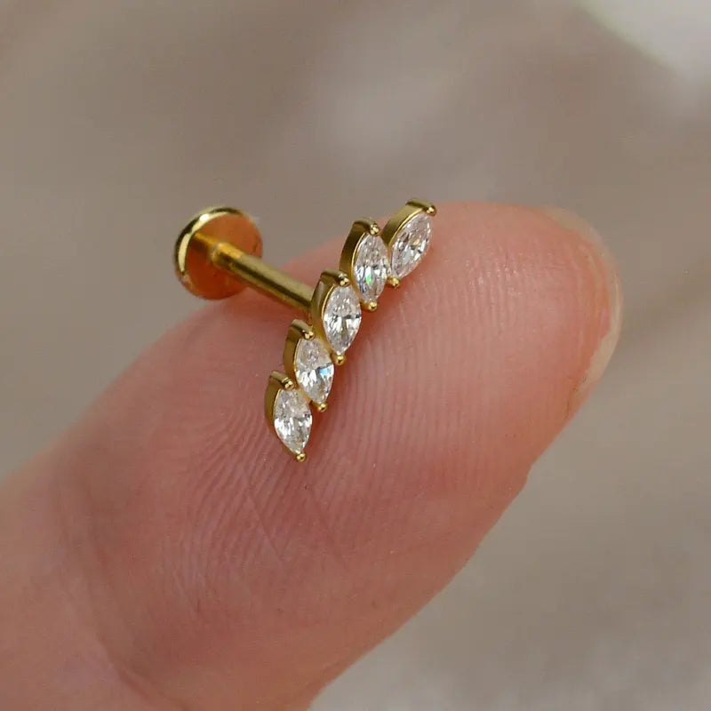 Titanium Steel CZ Leaf Bee Lip Helix Tragus Cartilage Piercing Jewelry