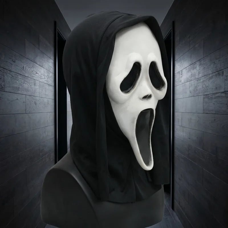 Latex Ghostface Mask for Halloween Cosplay and Party Decor - Full Head Creepy Horror Mask