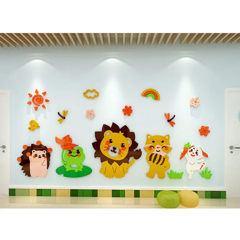Kids Cartoon Animal Wall Stickers - 3D Acrylic Decor for Child Rooms