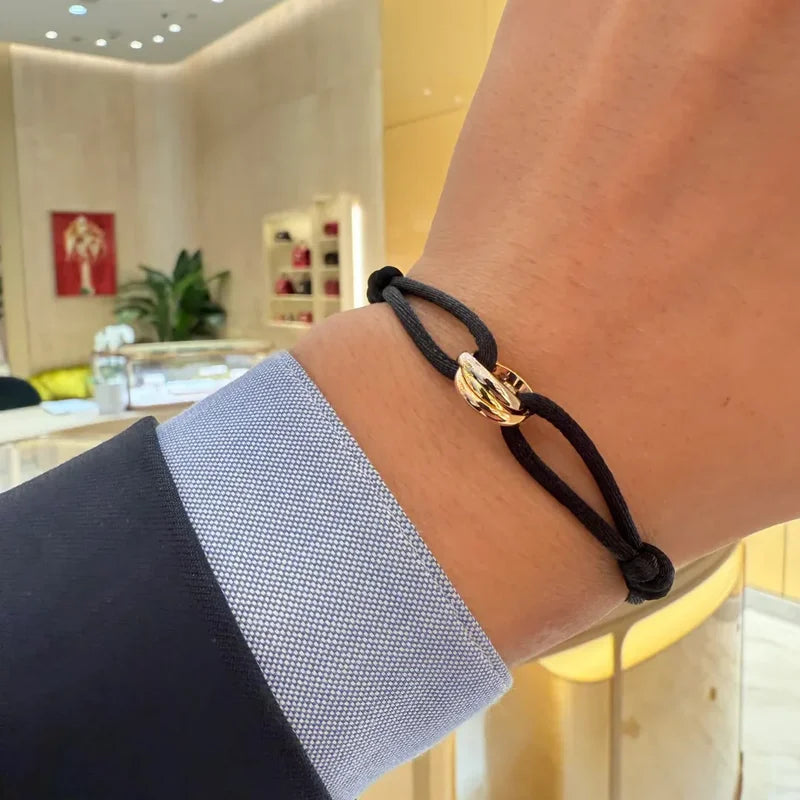 Luxury Silver Three-Ring Tri-Color Cross Couple Bracelet - Gift Ready