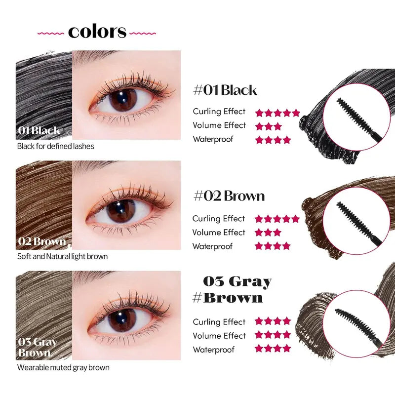 Volumizing Curl Fix Mascara - Smudge-Proof, Long-Lasting Eyelash Enhancer, Multiple Shades