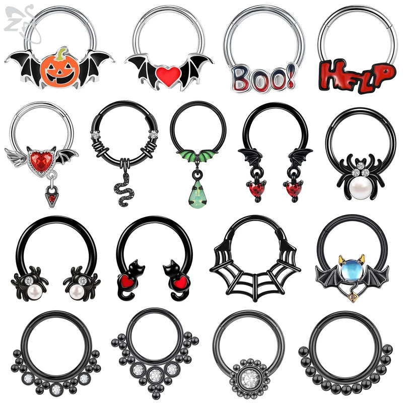 Unisex Punk Stainless Steel Nose Ring Septum Cartilage Body Jewelry - Pumpkin Bat
