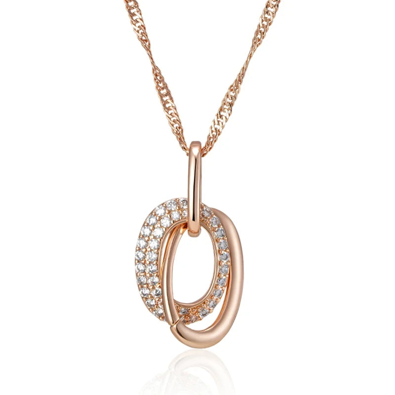 Double Hoop Zircon Earrings for Women 585 Rose Gold Finish Jewelry Sets