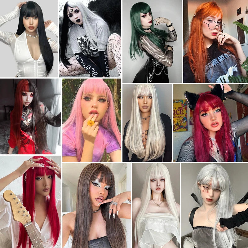 Long Silky Heat-Resistant Synthetic Wig with Bangs for Cosplay & Fashion
