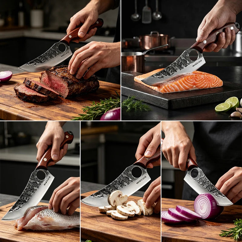 3-Piece Stainless Steel Boning and Kitchen Knives Set - Sharp, Handcrafted, Non-Slip Handles