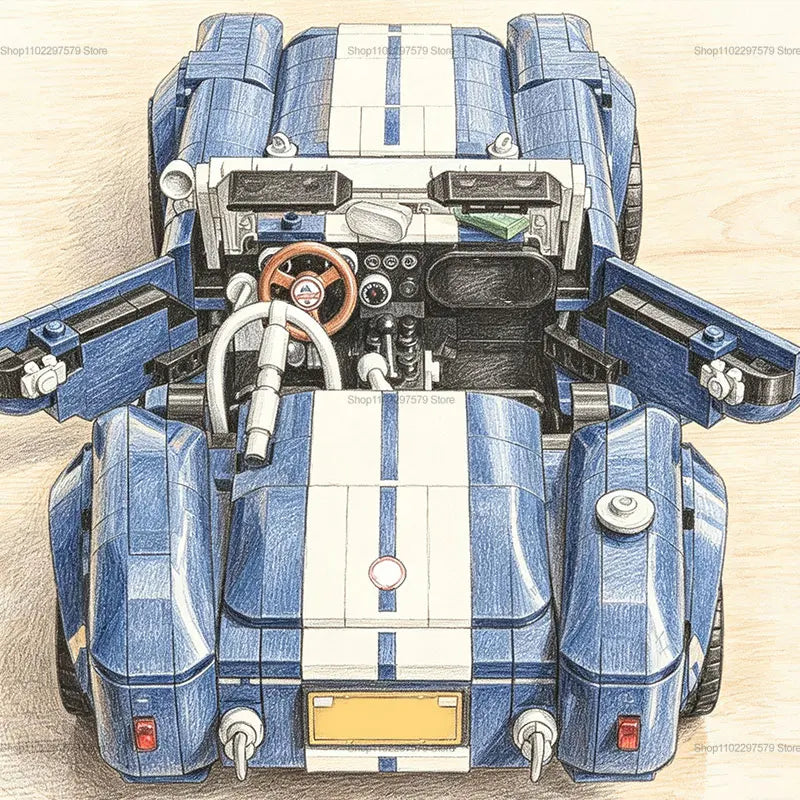 1241-Piece Classic Blue Race Car Building Kit - STEM Model Car Toy for Kids & Adults