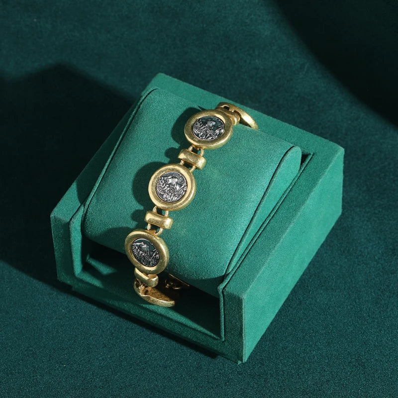Vintage Coin Pendant Bracelet for Women Gold Plated Antique Jewelry Gift
