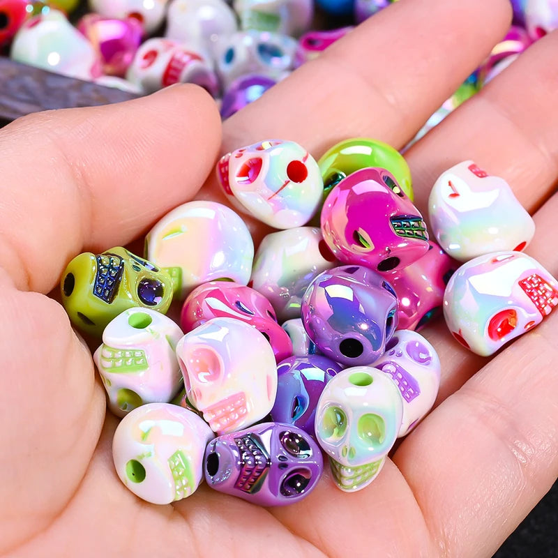10pcs Colored 3D Skull Beads Acrylic Skull Jewelry Making Supplies Halloween Craft