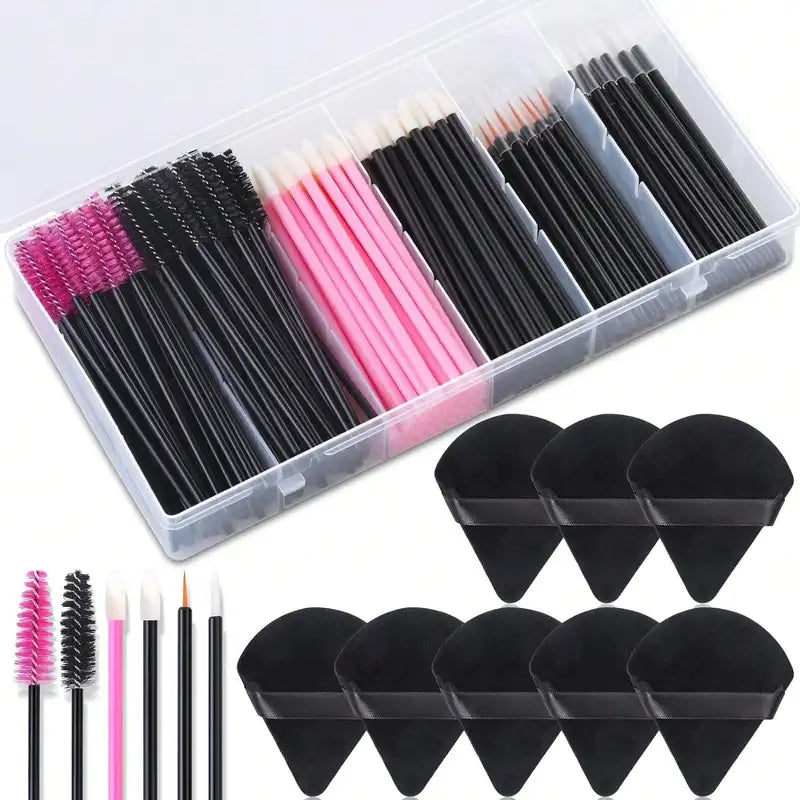 Disposable Makeup Tool Set with Puffs Mascara Wands Applicators for Professional & Beauty Use