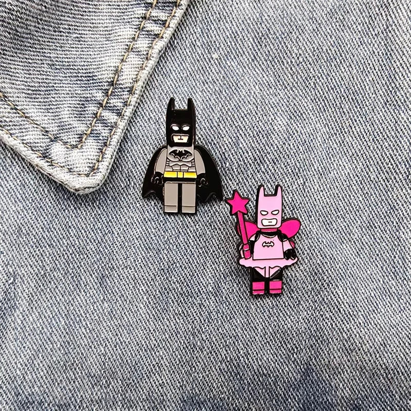 2pcs Cartoon Star Pink Black Bat Love Heart Building Block Pins Backpack Pendant Keychain Gift