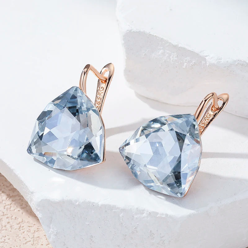 Light Grey Stone Earrings for Women 585 Rose Gold Zircon Jewelry Gift