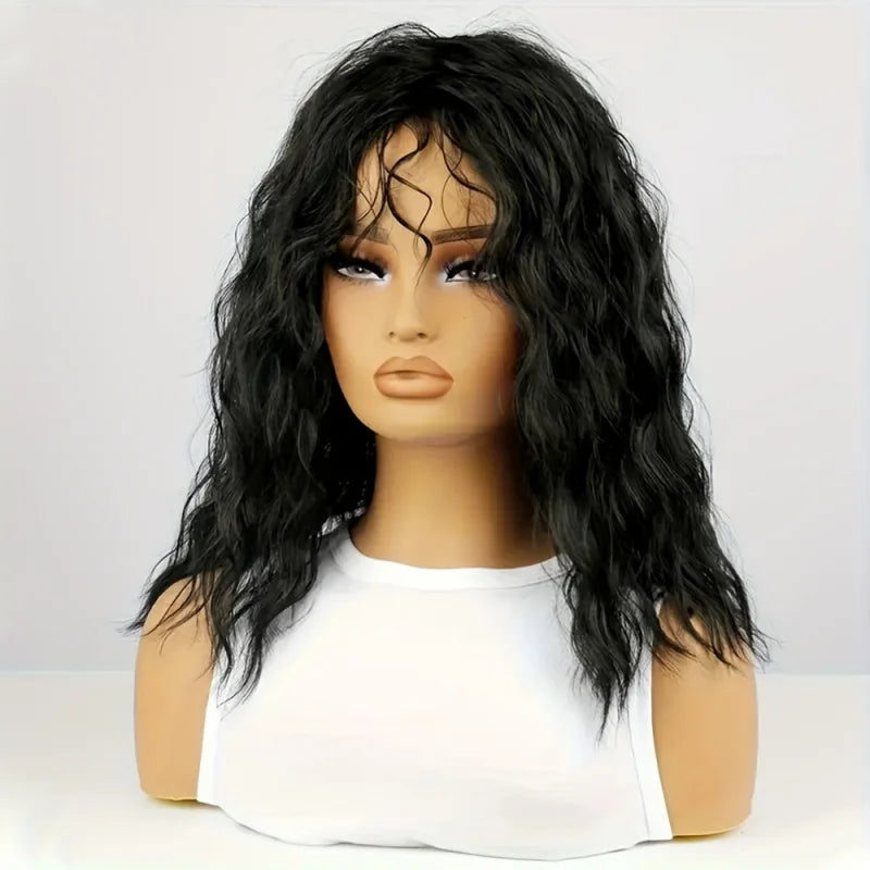 Long Curly Wigs for Women - Synthetic Layered Wavy Hair with Bangs