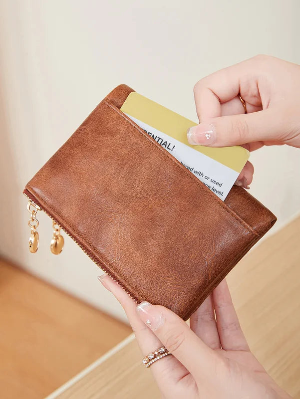 Minimalist Women's Wallet with Large Capacity Double Zipper Card Holder
