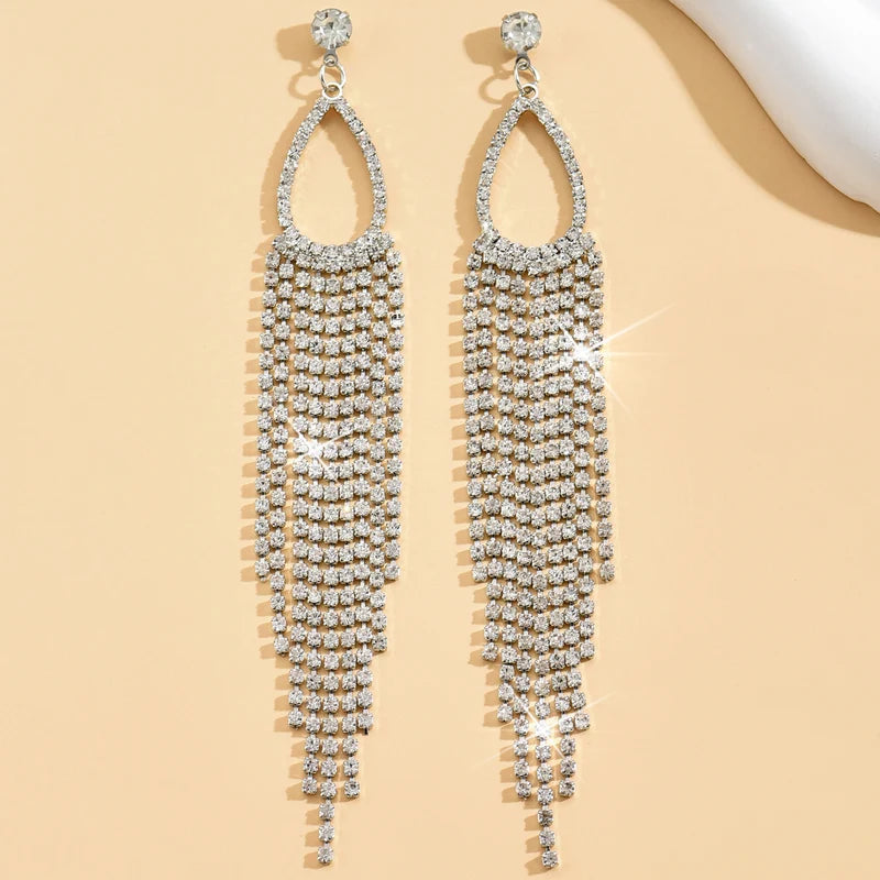 2pcs Women's Rhinestone Tassel Earrings Luxurious Fashion Jewelry for Weddings & Parties