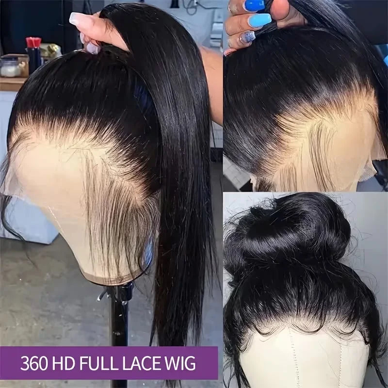Full Lace Human Hair Wig 360 HD Natural Color Glueless Straight Style - Ready to Wear