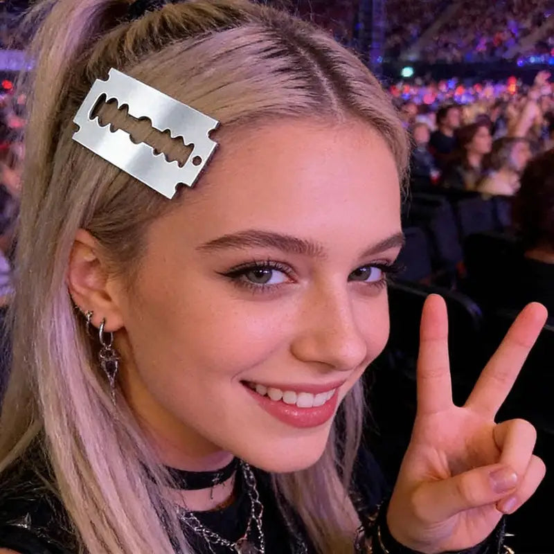 Simulated Acrylic Razor Blade Hair Clips - Punk Y2K Side Accessories for E-Girls & Streetwear