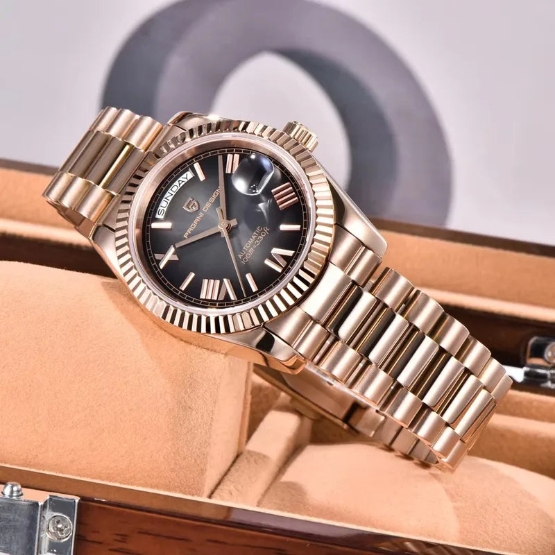 Luxury Automatic Men's Mechanical Watch with 100M Waterproof AR Sapphire Mirror
