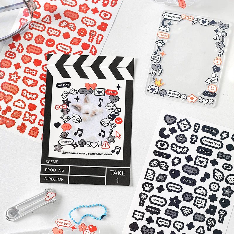 Funny Pixel Heart Stickers for DIY Photo Cards Scrapbooking Carft and Decor