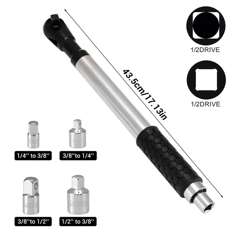 1/2-Inch Offset Extension Wrench with 3/8 & 1/4 Adapters for Tight Spaces - Impact Ratchet Extender