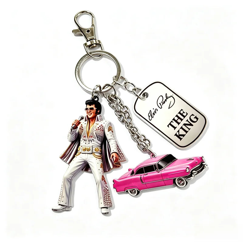 Michael Jackson Elvis Presley Dance King Keychain - Fashionable Singer Pendant