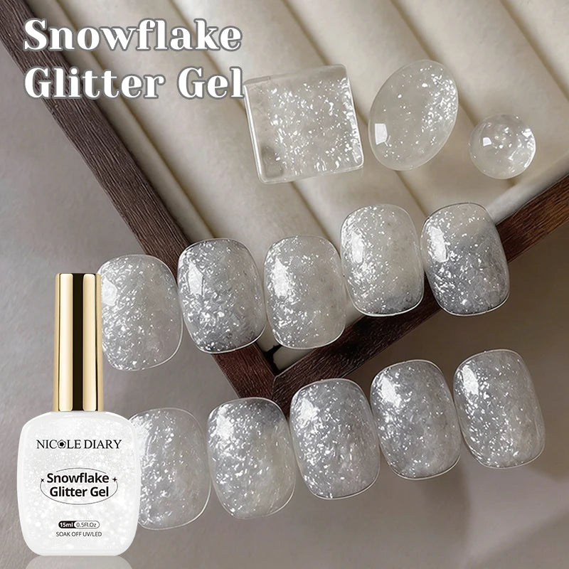 Snowflake Glitter Gel Polish 15ml Semi-Permanent Nail Art Manicure Soak Off UV LED