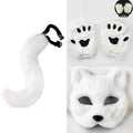 Fox Half Face Mask with Tail and Gloves Costume Set for Halloween Cosplay