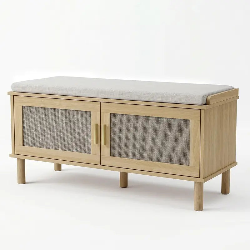 Entryway Shoe Storage Bench with Cushioned Seat and Multi-Layer Cabinet