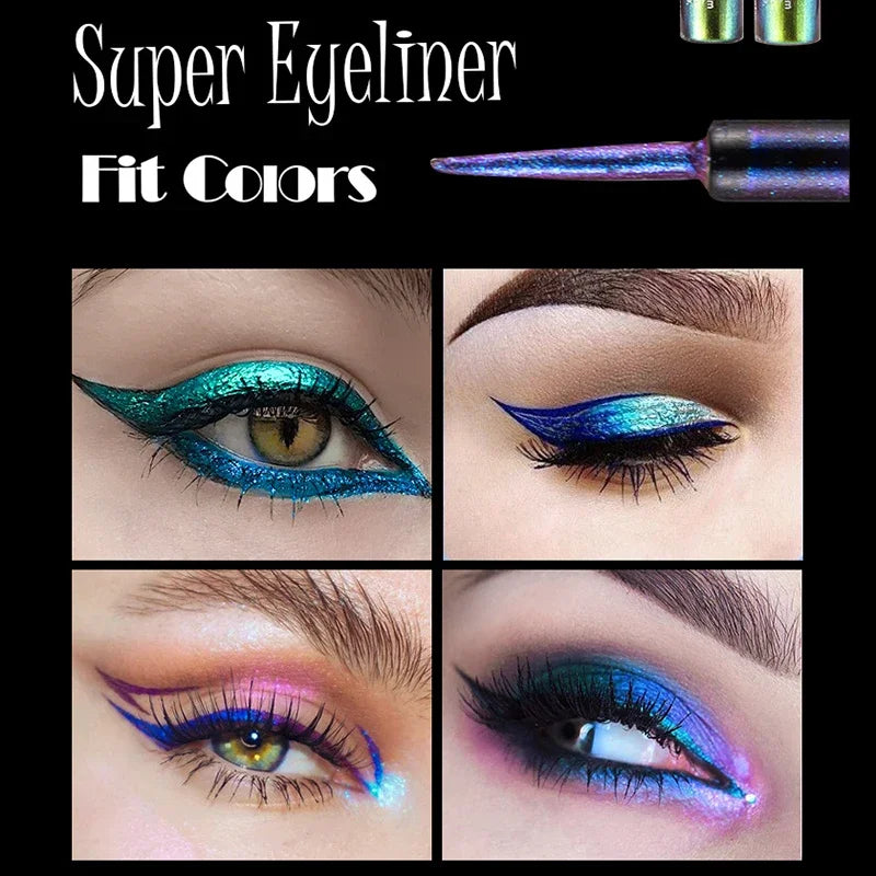 Liquid Eyeliner with Pearl Glitter & Multi-Chrome Colors - Long-Lasting Metallic Eye Makeup
