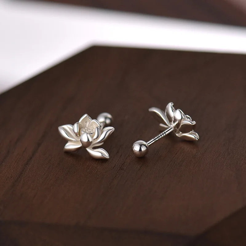 Sterling Silver Flower Stud Earrings with Tassel - Vintage Irregular Jewelry for Women